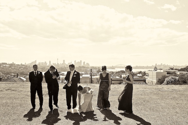 Sepia photo of the wedding party