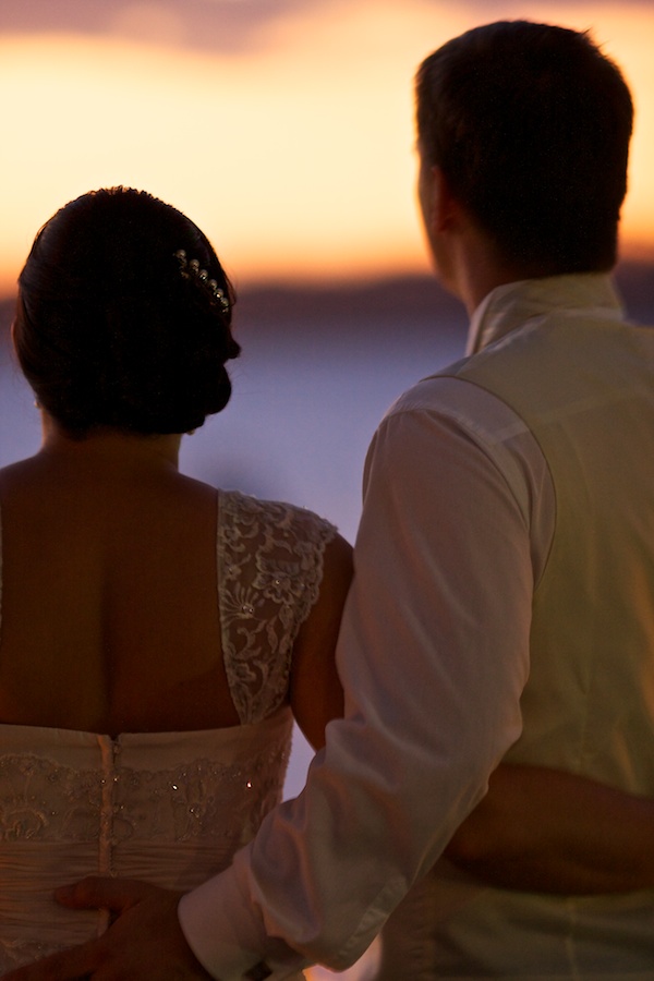 Late afternoon bride and groom