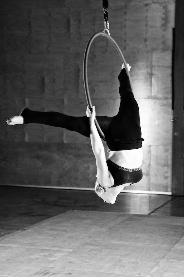 Black and white aerial trapeze