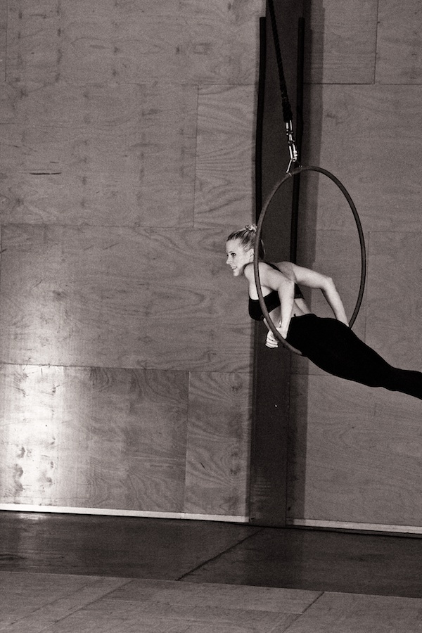 Aerial trapeze black and white photo - Sydney area